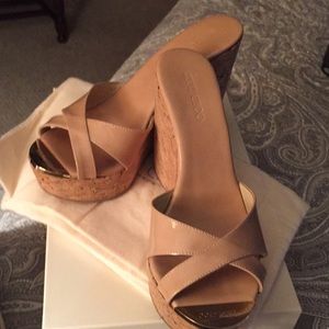 Jimmy Choo Patent Leather Nude Sandals, size 8 1/2